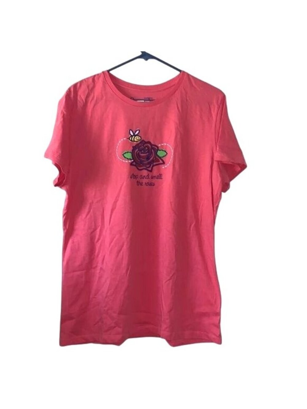 Positivitees Red Graphic Tee Shirt XL 100% Cotton "Stop And Smell The Roses" Pri